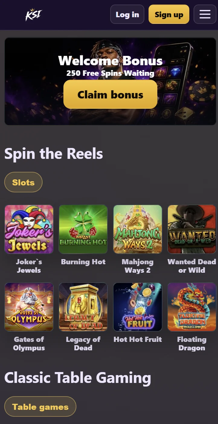 KSI Casino on Mobile